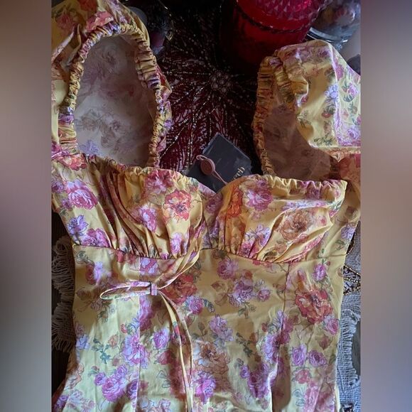 House of CB Maxi Dress Sz XS Yellow Floral Felizia Butter Print Puff Selene NEW - Picture 14 of 16